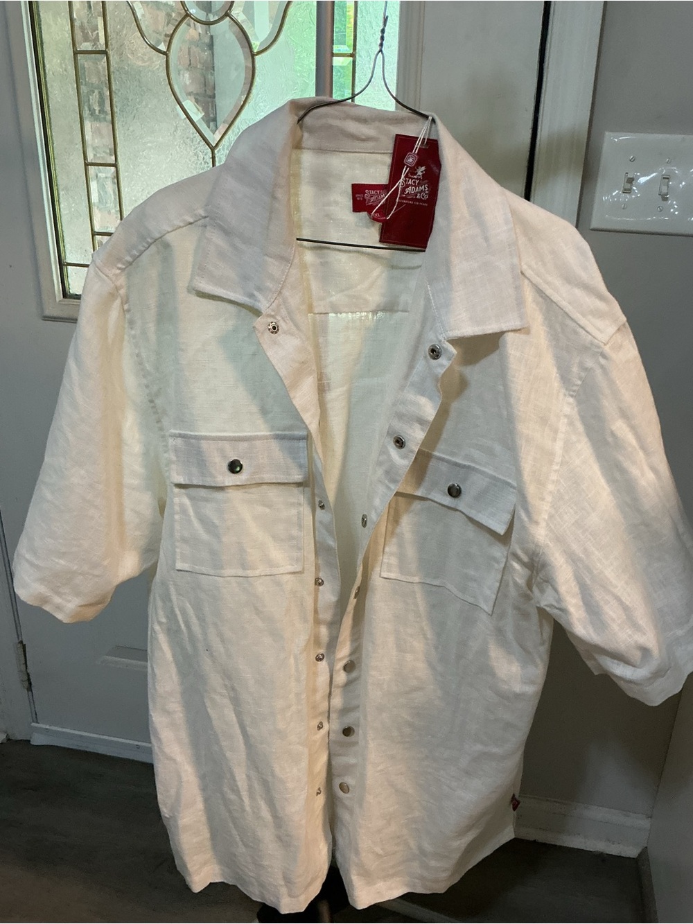 Stacy Adams Men's Short Sleeve Linen Shirt in Cream